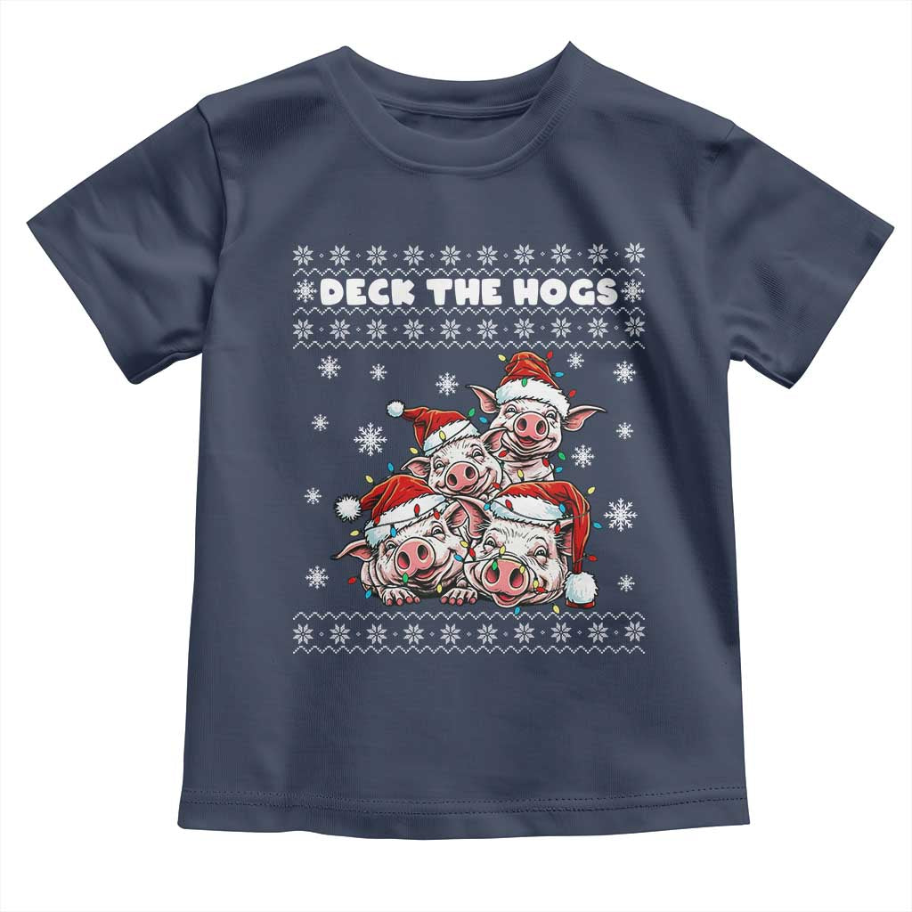 Deck The Hogs Ugly Christmas Sweater Toddler T Shirt Pig Lover Gift TS12 Navy Print Your Wear