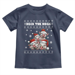Deck The Hogs Ugly Christmas Sweater Toddler T Shirt Pig Lover Gift TS12 Navy Print Your Wear