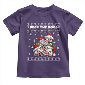 Deck The Hogs Ugly Christmas Sweater Toddler T Shirt Pig Lover Gift TS12 Purple Print Your Wear
