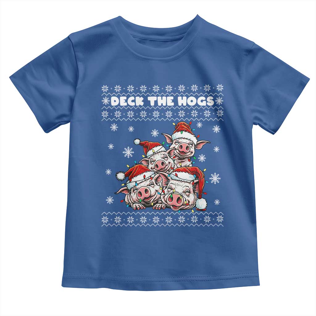 Deck The Hogs Ugly Christmas Sweater Toddler T Shirt Pig Lover Gift TS12 Royal Blue Print Your Wear