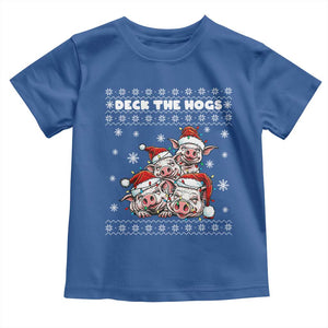 Deck The Hogs Ugly Christmas Sweater Toddler T Shirt Pig Lover Gift TS12 Royal Blue Print Your Wear