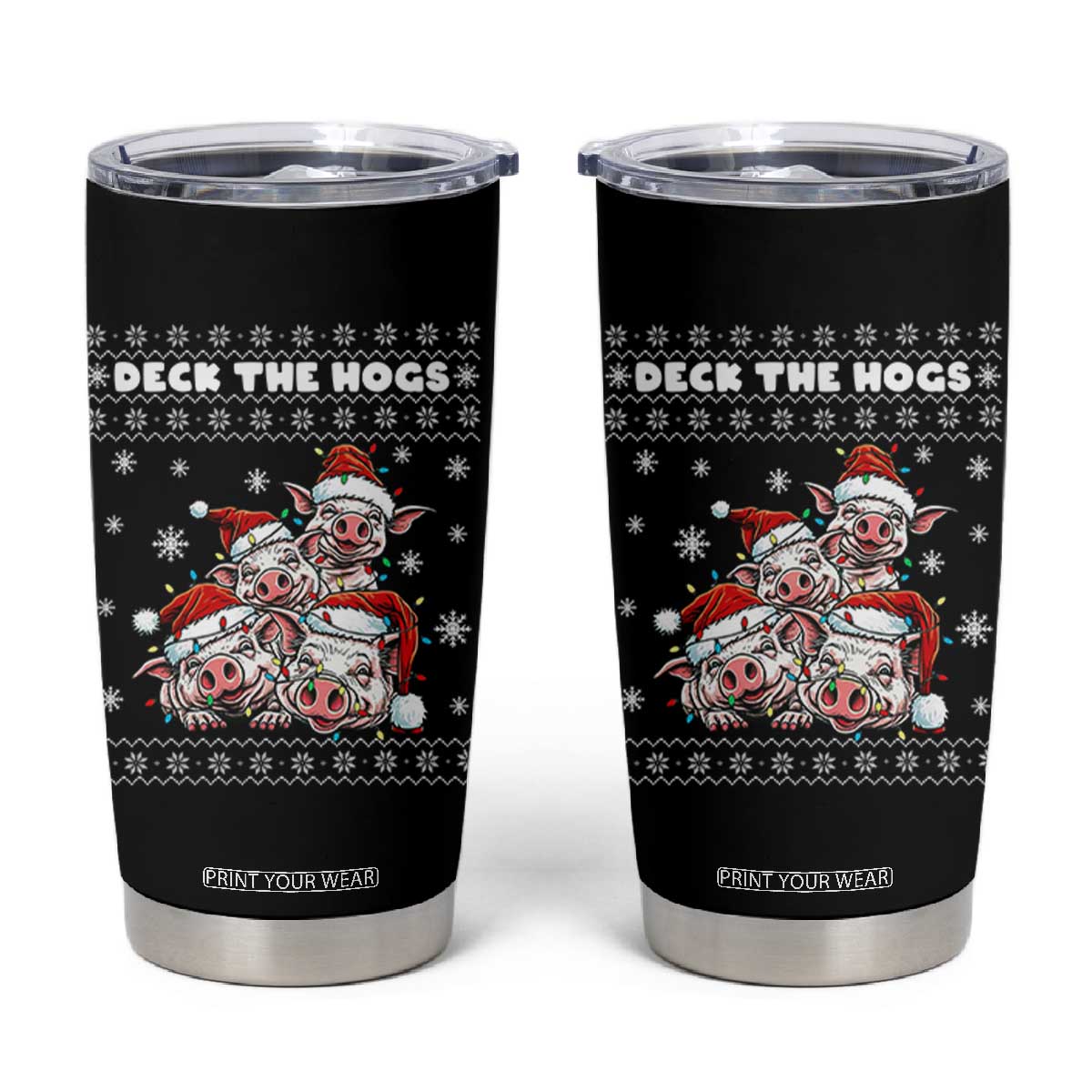Deck The Hogs Ugly Christmas Sweater Tumbler Cup Pig Lover Gift TS12 Black Print Your Wear