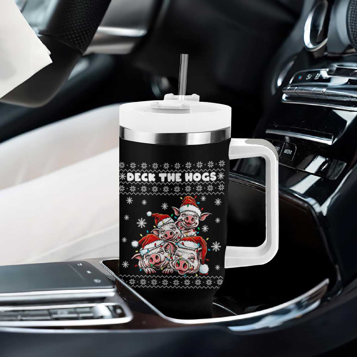 Deck The Hogs Ugly Christmas Sweater Tumbler With Handle Pig Lover Gift TS12 Print Your Wear