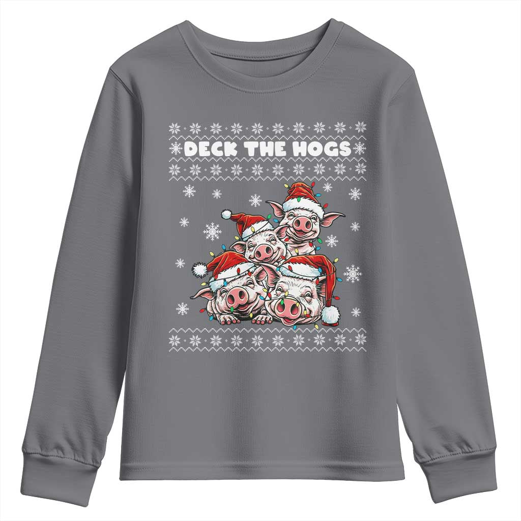Deck The Hogs Ugly Christmas Sweater Youth Sweatshirt Pig Lover Gift TS12 Charcoal Print Your Wear