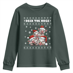 Deck The Hogs Ugly Christmas Sweater Youth Sweatshirt Pig Lover Gift TS12 Dark Forest Green Print Your Wear