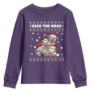 Deck The Hogs Ugly Christmas Sweater Youth Sweatshirt Pig Lover Gift TS12 Purple Print Your Wear
