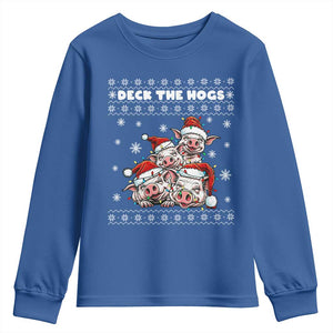 Deck The Hogs Ugly Christmas Sweater Youth Sweatshirt Pig Lover Gift TS12 Royal Blue Print Your Wear