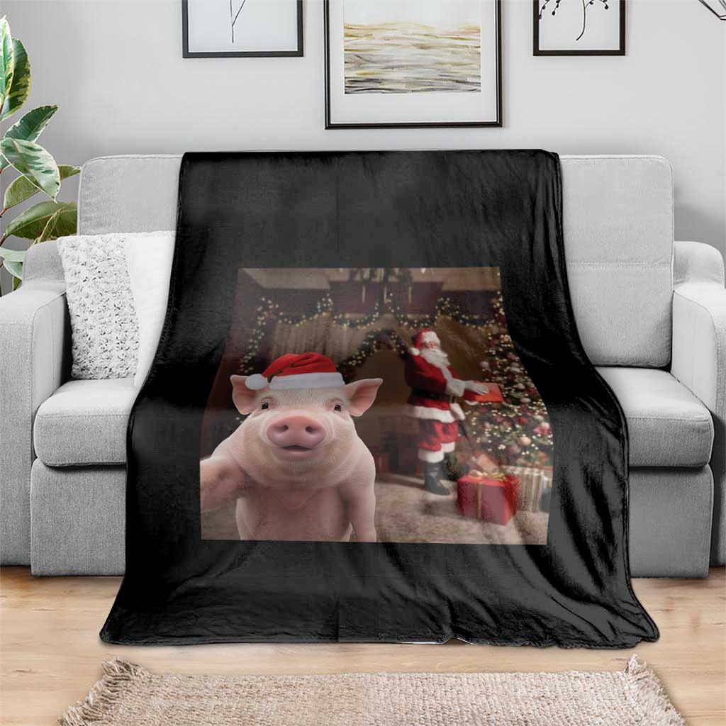 Funny Christmas Pig Selfie With Santa Gift Throw Blanket TS12 Print Your Wear