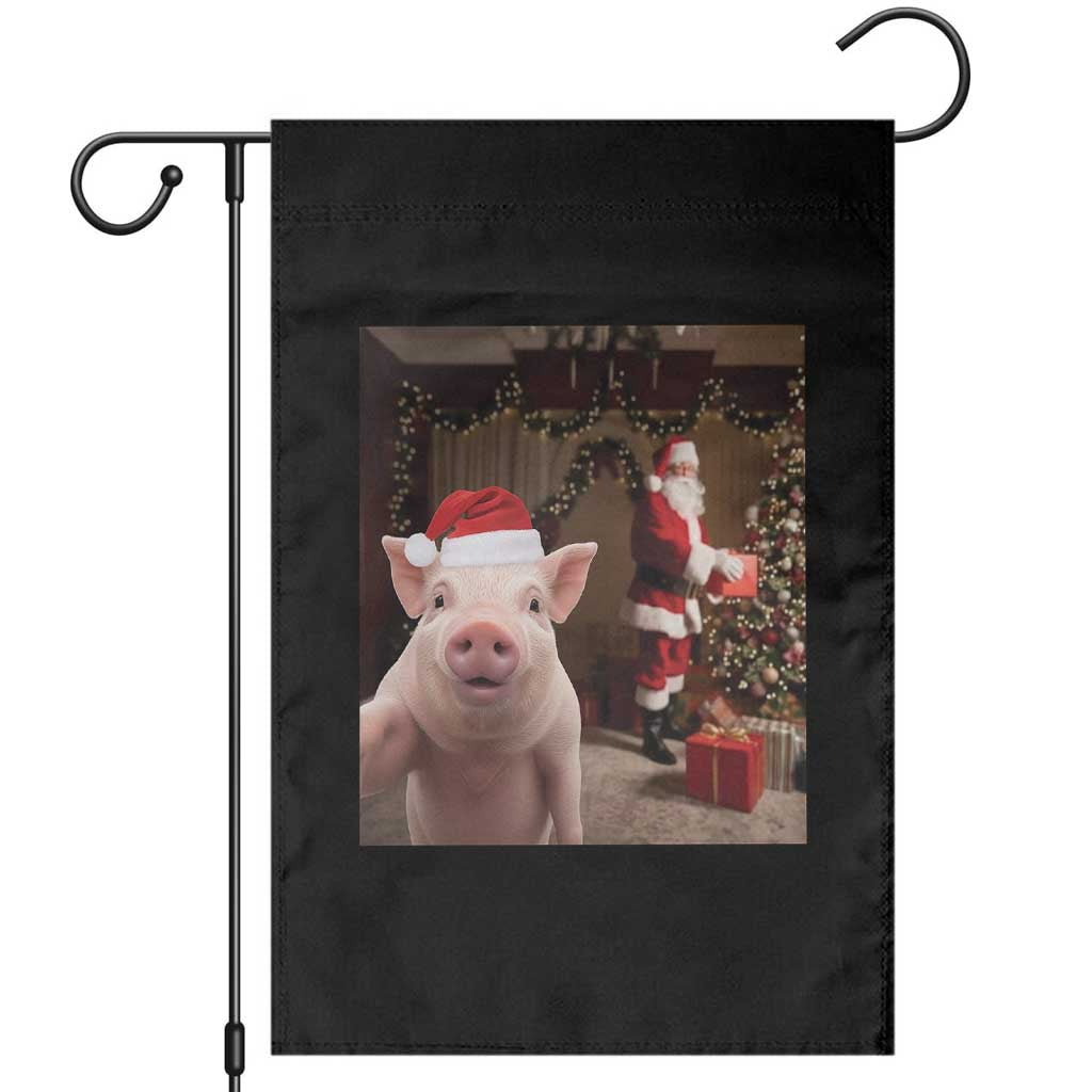 Funny Christmas Pig Selfie With Santa Gift Garden Flag TS12 Black Print Your Wear