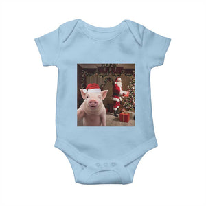 Funny Christmas Pig Selfie With Santa Gift Baby Onesie TS12 Light Blue Print Your Wear