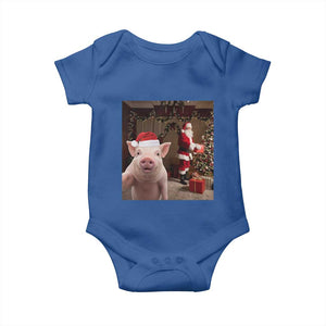 Funny Christmas Pig Selfie With Santa Gift Baby Onesie TS12 Royal Blue Print Your Wear
