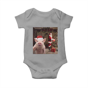 Funny Christmas Pig Selfie With Santa Gift Baby Onesie TS12 Sport Gray Print Your Wear