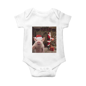 Funny Christmas Pig Selfie With Santa Gift Baby Onesie TS12 White Print Your Wear