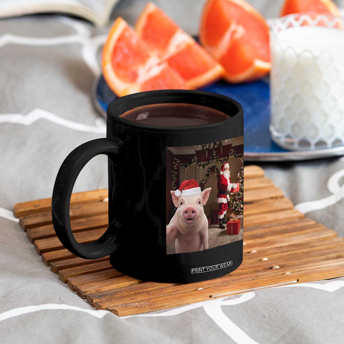 Funny Christmas Pig Selfie With Santa Gift Coffee Mug TS12 Print Your Wear