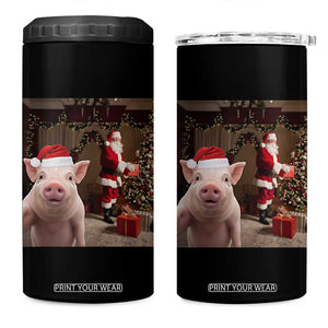 Funny Christmas Pig Selfie With Santa Gift 4 in 1 Can Cooler Tumbler TS12 One Size: 16 oz Black Print Your Wear