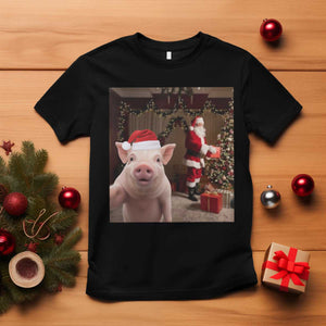 Funny Christmas Pig Selfie With Santa Gift T Shirt TS12 Black Print Your Wear