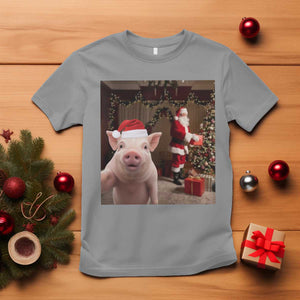 Funny Christmas Pig Selfie With Santa Gift T Shirt TS12 Sport Gray Print Your Wear