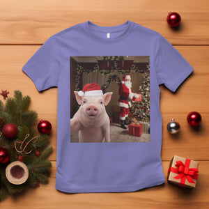 Funny Christmas Pig Selfie With Santa Gift T Shirt TS12 Violet Print Your Wear