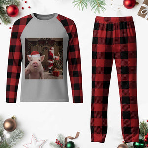 Funny Christmas Pig Selfie With Santa Gift Plaid Pajama Set TS12 Buffalo Plaid Print Your Wear