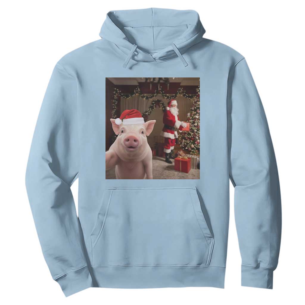 Funny Christmas Pig Selfie With Santa Gift Hoodie TS12 Light Blue Print Your Wear