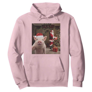 Funny Christmas Pig Selfie With Santa Gift Hoodie TS12 Light Pink Print Your Wear