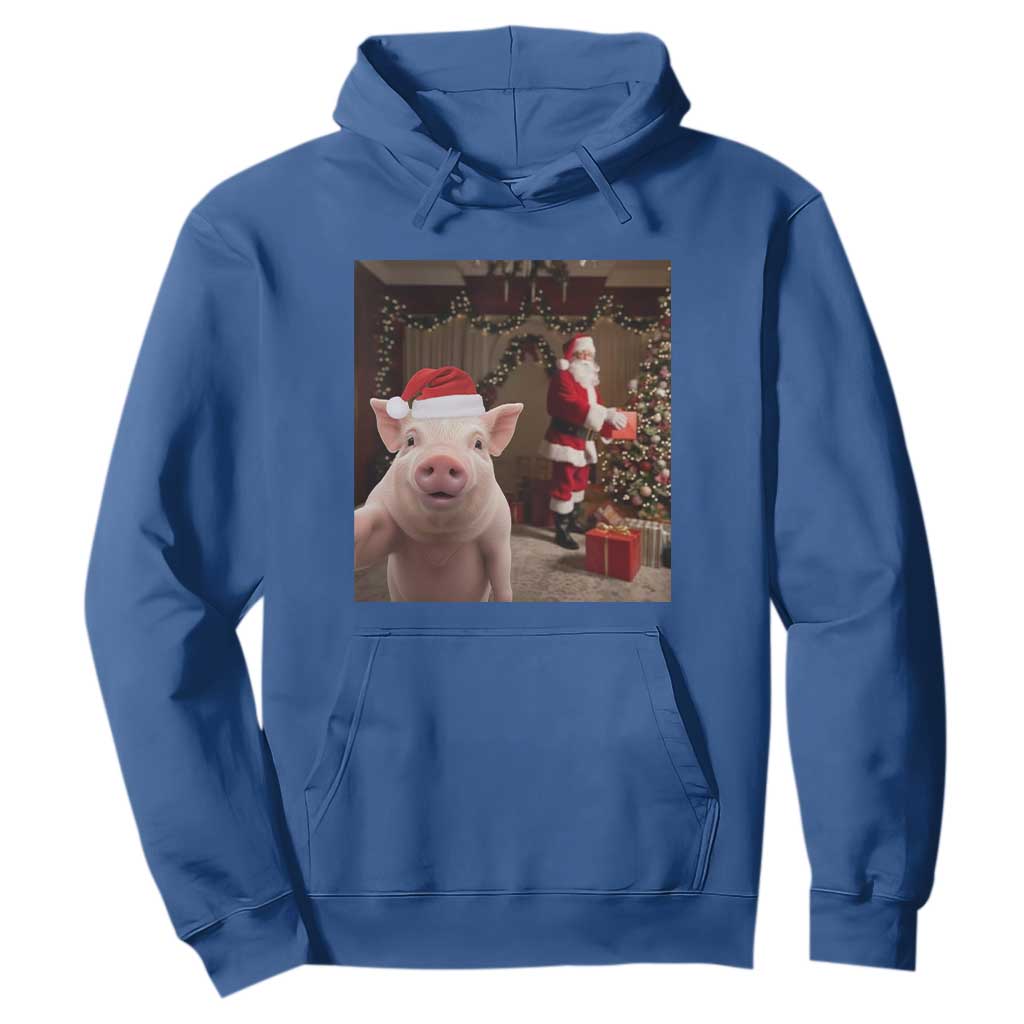 Funny Christmas Pig Selfie With Santa Gift Hoodie TS12 Royal Blue Print Your Wear