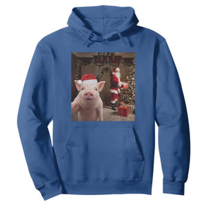 Funny Christmas Pig Selfie With Santa Gift Hoodie TS12 Royal Blue Print Your Wear