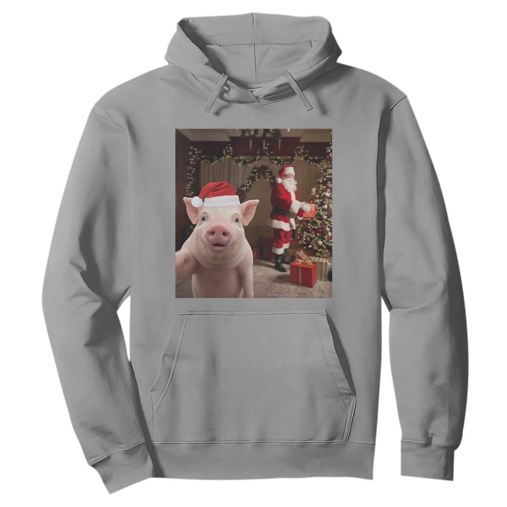 Funny Christmas Pig Selfie With Santa Gift Hoodie TS12 Sport Gray Print Your Wear