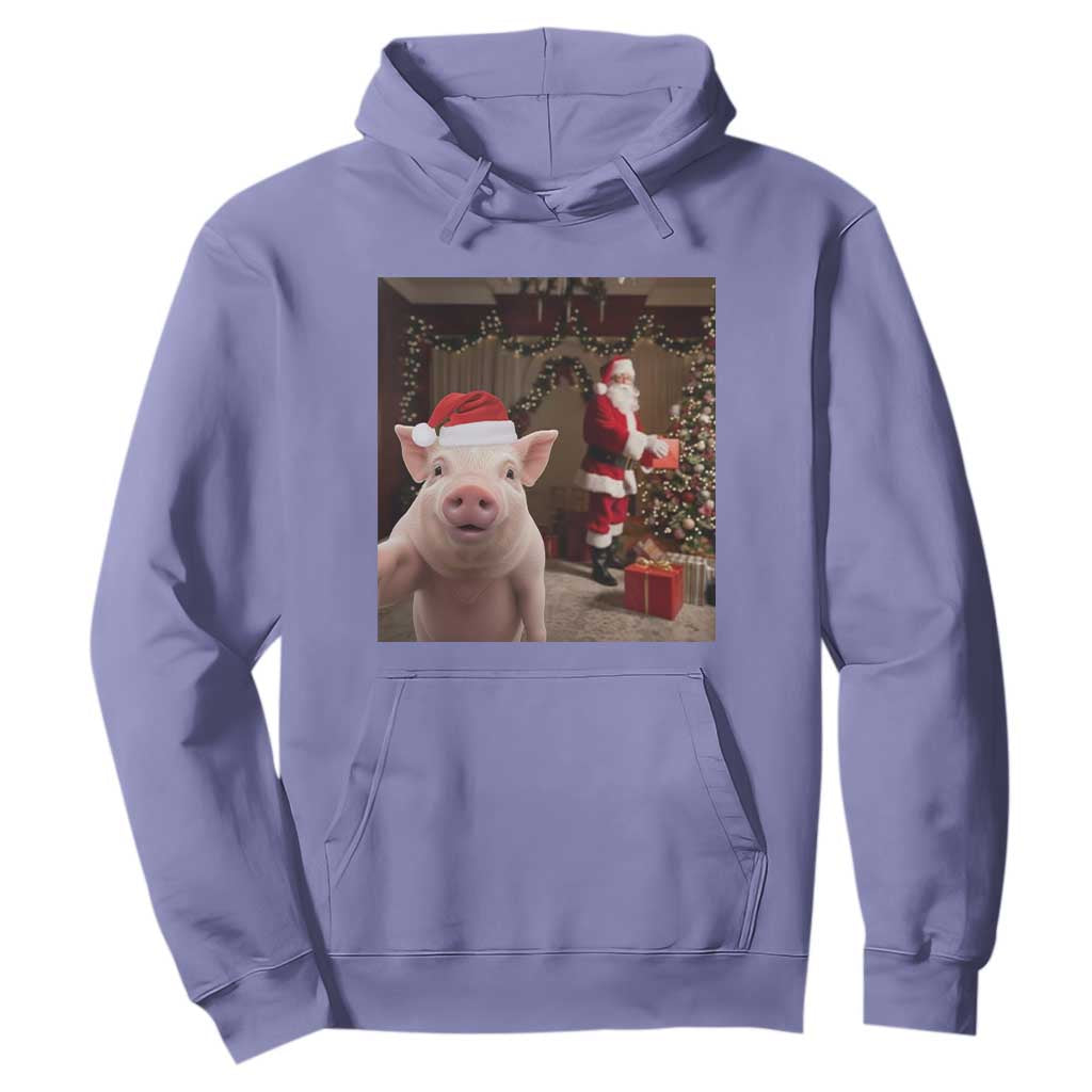 Funny Christmas Pig Selfie With Santa Gift Hoodie TS12 Violet Print Your Wear
