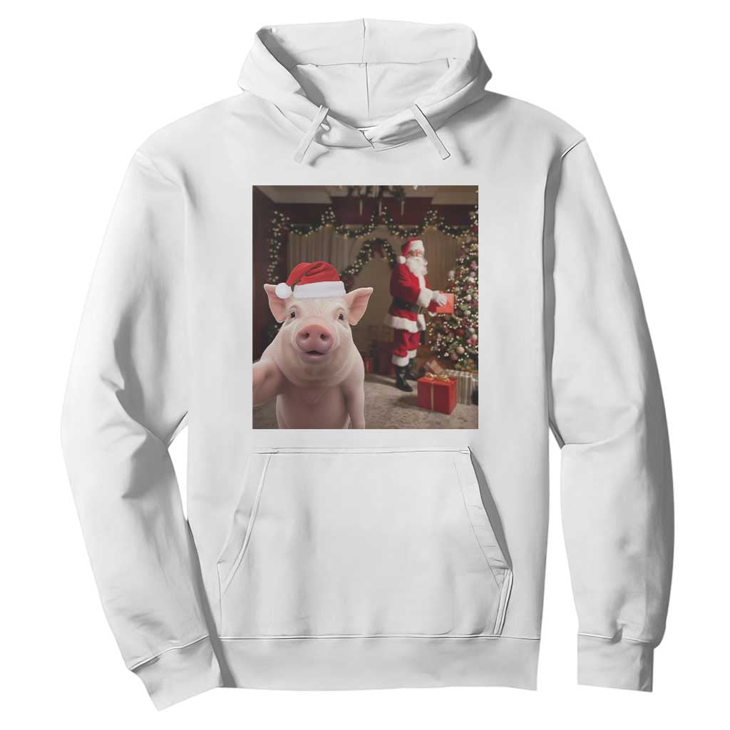 Funny Christmas Pig Selfie With Santa Gift Hoodie TS12 White Print Your Wear