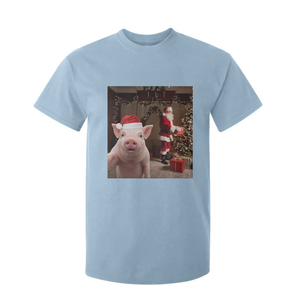 Funny Christmas Pig Selfie With Santa Gift T Shirt For Kid TS12 Light Blue Print Your Wear