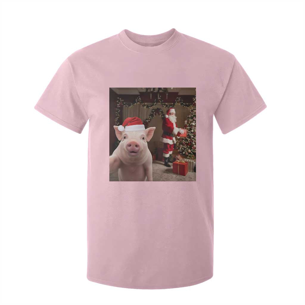 Funny Christmas Pig Selfie With Santa Gift T Shirt For Kid TS12 Light Pink Print Your Wear