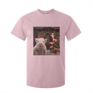 Funny Christmas Pig Selfie With Santa Gift T Shirt For Kid TS12 Light Pink Print Your Wear