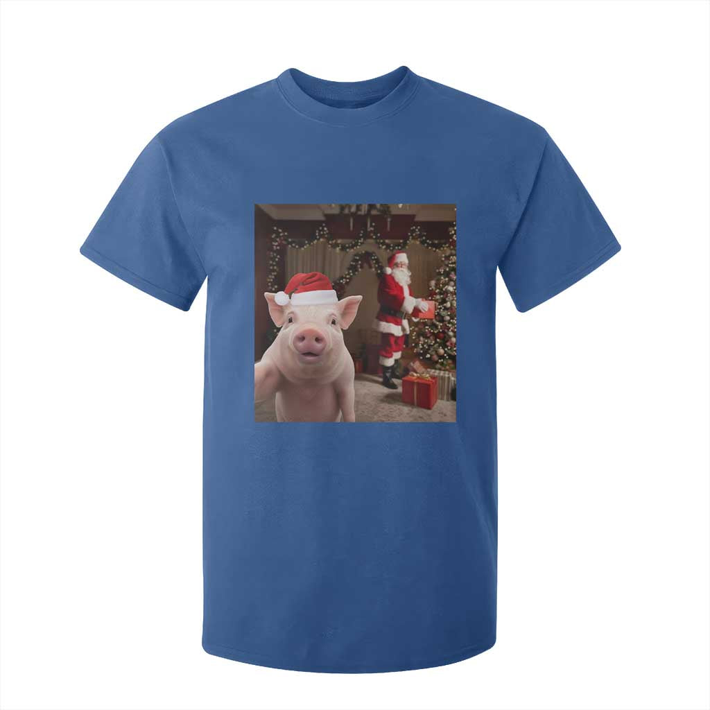 Funny Christmas Pig Selfie With Santa Gift T Shirt For Kid TS12 Royal Blue Print Your Wear