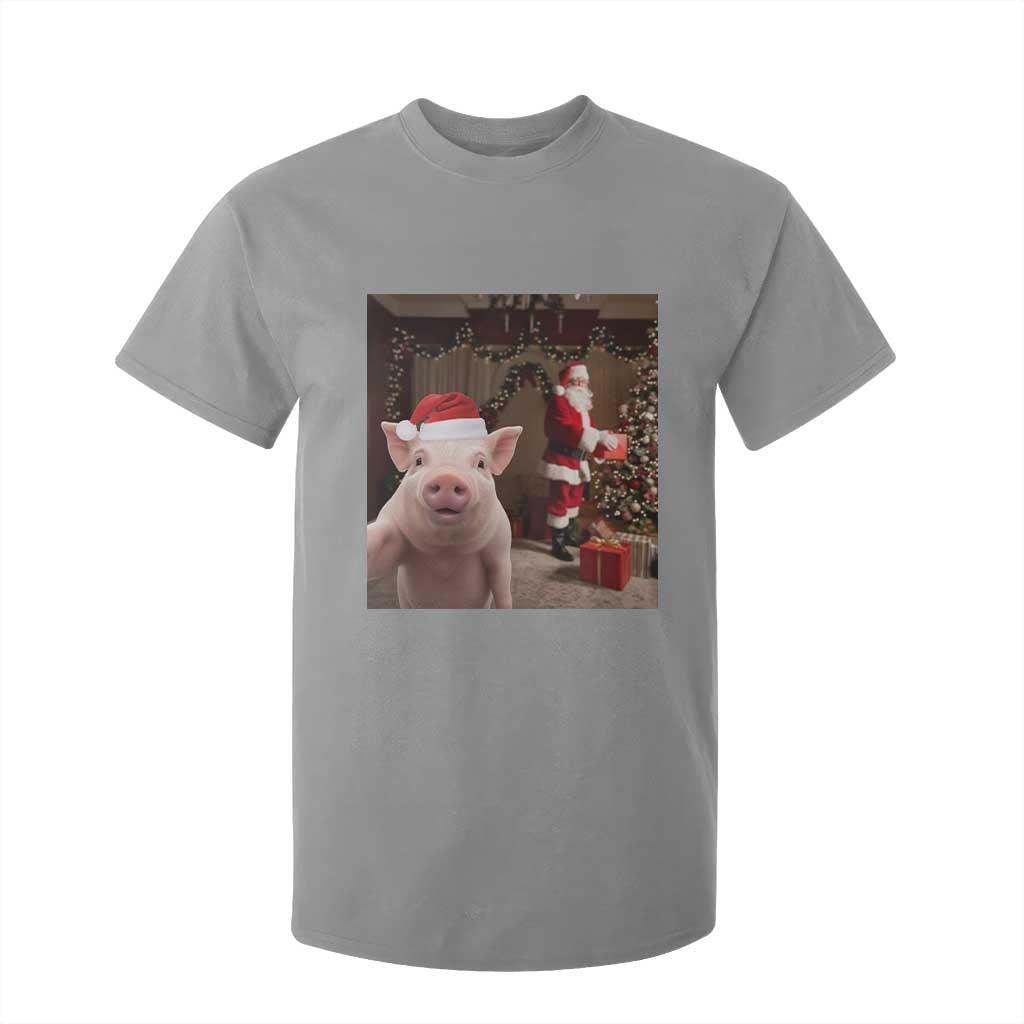 Funny Christmas Pig Selfie With Santa Gift T Shirt For Kid TS12 Sport Gray Print Your Wear
