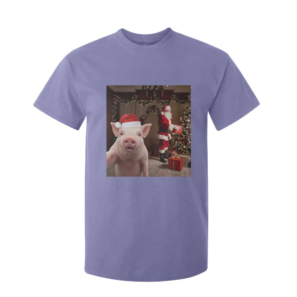 Funny Christmas Pig Selfie With Santa Gift T Shirt For Kid TS12 Violet Print Your Wear