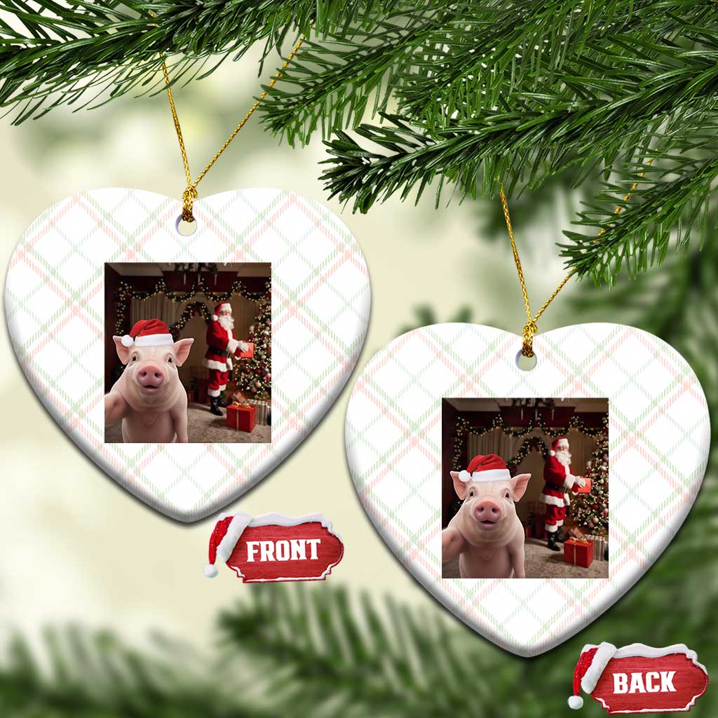 Funny Christmas Pig Selfie With Santa Gift Ceramic Ornament TS12 Print Your Wear