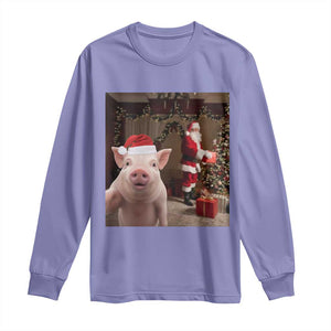 Funny Christmas Pig Selfie With Santa Gift Long Sleeve Shirt TS12 Violet Print Your Wear