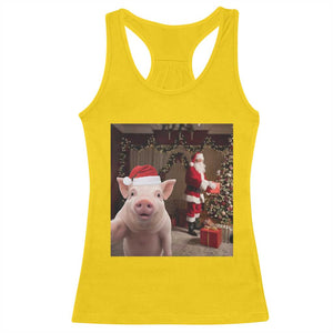 Funny Christmas Pig Selfie With Santa Gift Racerback Tank Top TS12 Daisy Print Your Wear