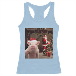 Funny Christmas Pig Selfie With Santa Gift Racerback Tank Top TS12 Light Blue Print Your Wear