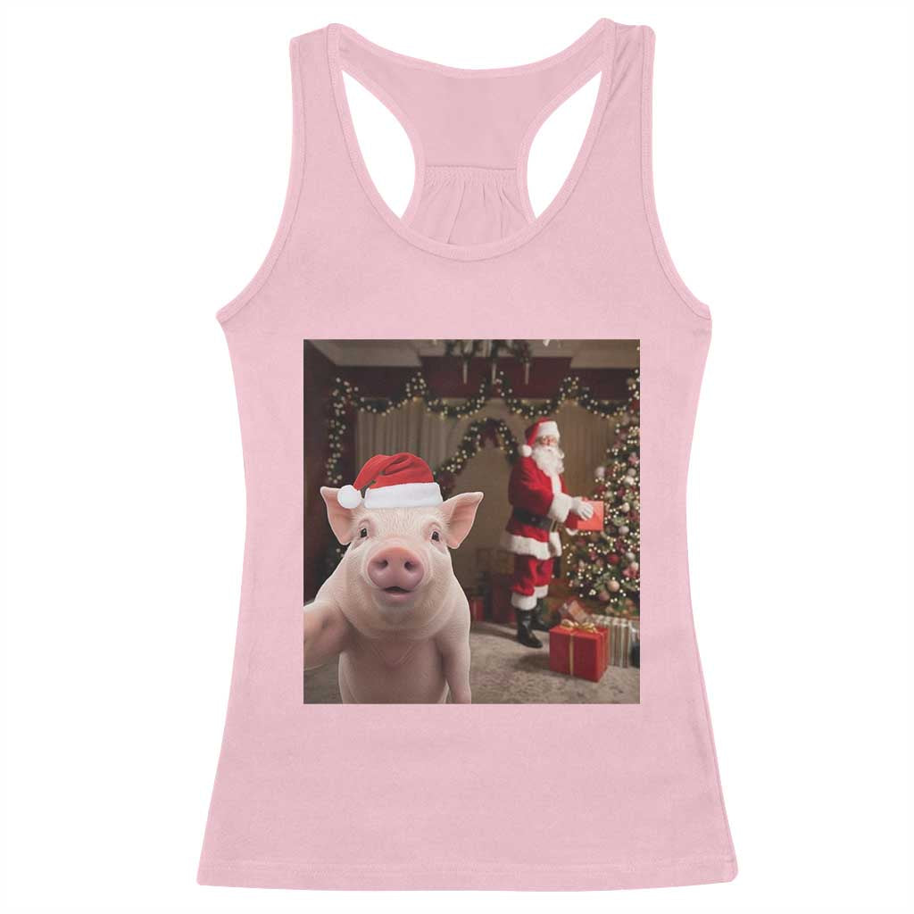 Funny Christmas Pig Selfie With Santa Gift Racerback Tank Top TS12 Light Pink Print Your Wear