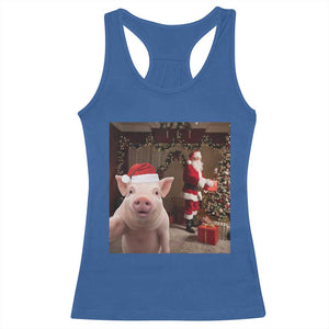 Funny Christmas Pig Selfie With Santa Gift Racerback Tank Top TS12 Royal Blue Print Your Wear