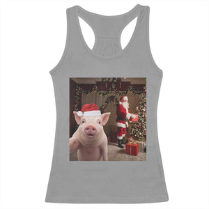 Funny Christmas Pig Selfie With Santa Gift Racerback Tank Top TS12 Sport Gray Print Your Wear