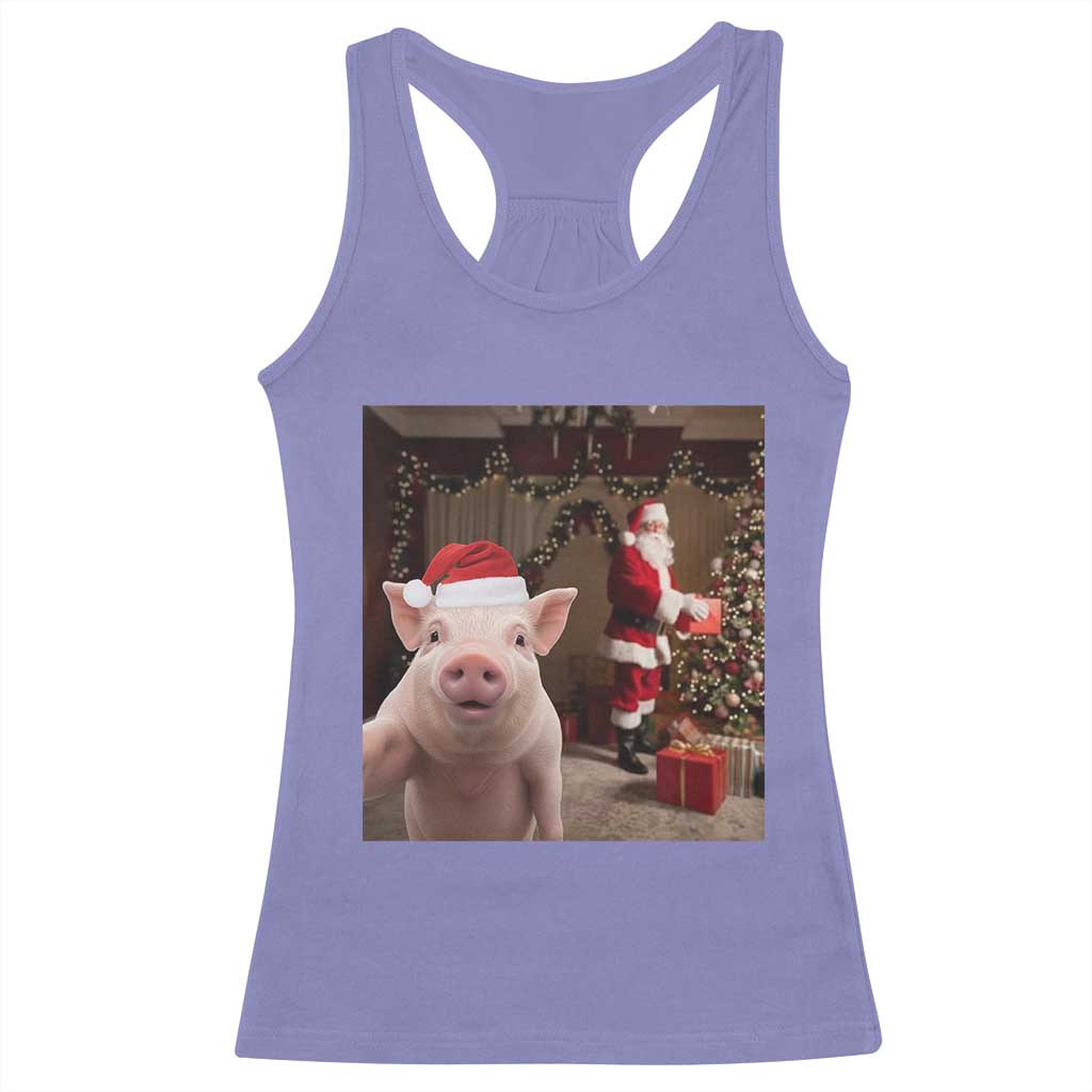 Funny Christmas Pig Selfie With Santa Gift Racerback Tank Top TS12 Violet Print Your Wear