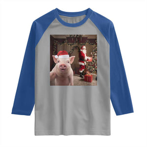 Funny Christmas Pig Selfie With Santa Gift Raglan Shirt TS12 Sport Gray Royal Print Your Wear