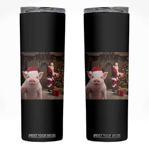 Funny Christmas Pig Selfie With Santa Gift Skinny Tumbler TS12 Black Print Your Wear