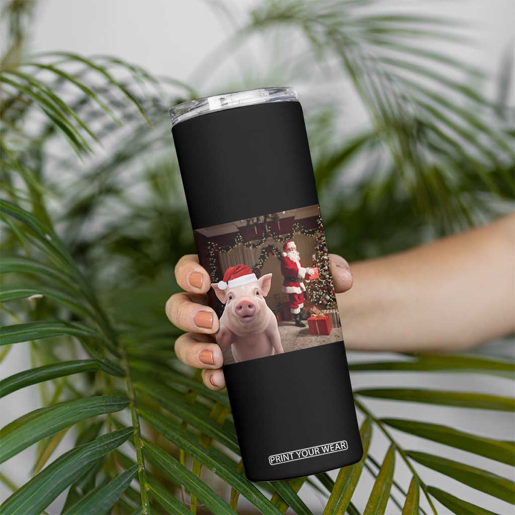 Funny Christmas Pig Selfie With Santa Gift Skinny Tumbler TS12 Print Your Wear