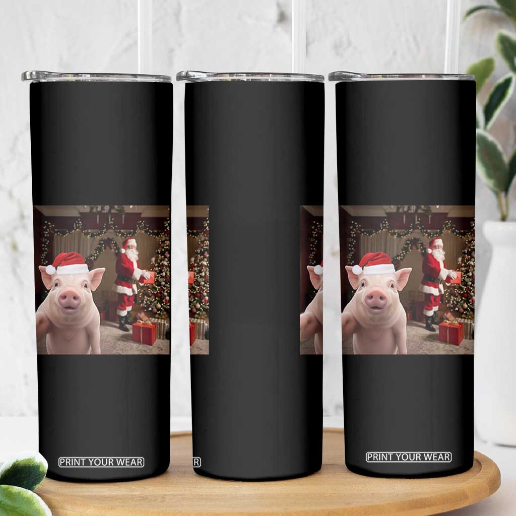 Funny Christmas Pig Selfie With Santa Gift Skinny Tumbler TS12 Print Your Wear