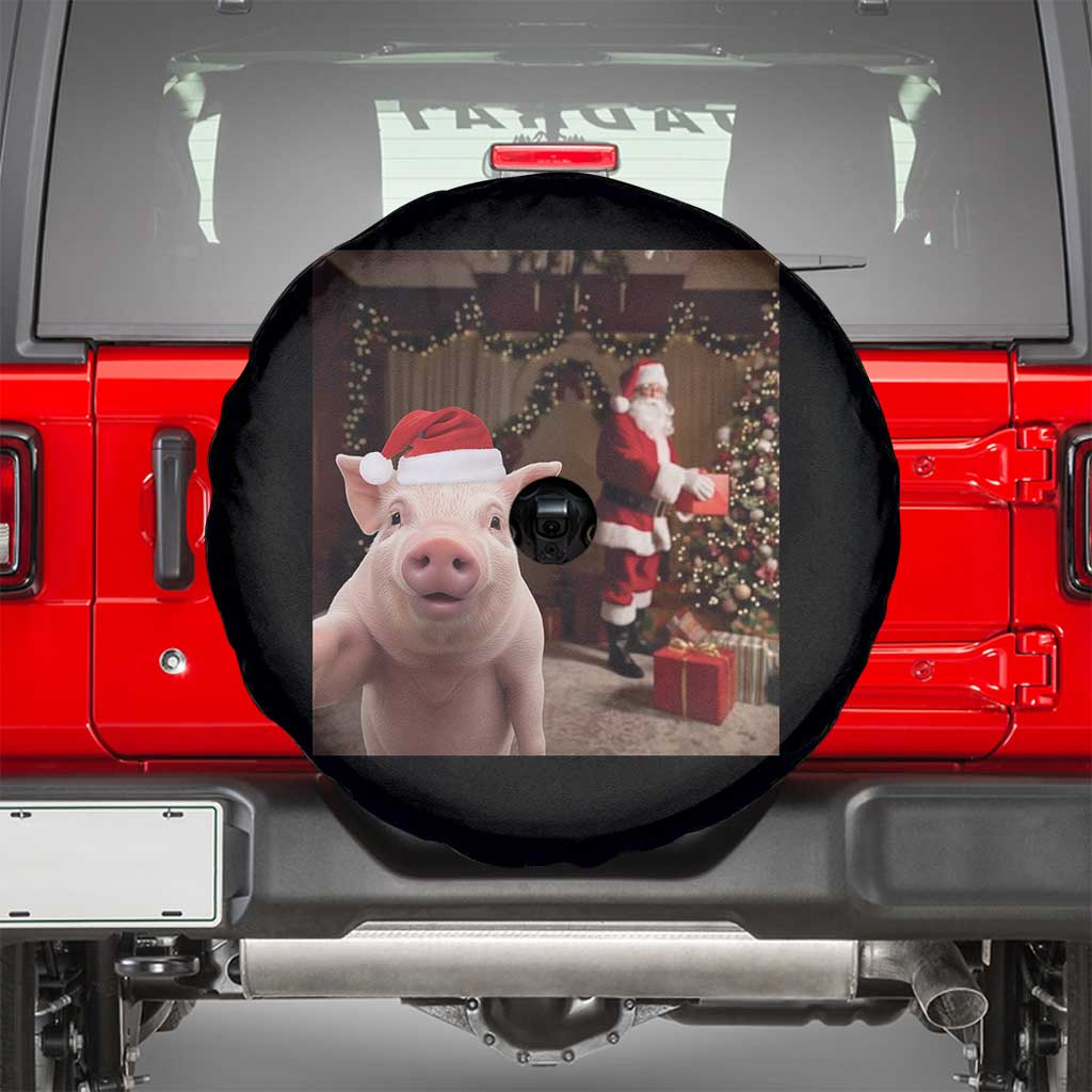 Funny Christmas Pig Selfie With Santa Gift Spare Tire Cover TS12 Black Print Your Wear