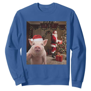Funny Christmas Pig Selfie With Santa Gift Sweatshirt TS12 Royal Blue Print Your Wear
